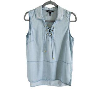 Ellen Tracy Woman Size L Sleeveless 100% Tencel Chambray Tunic Costal Hippie
